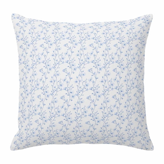 Pillow Covers 24x24 Inch, Blue Spring Floral Linen Pillowcase with Invisible Zipper, Elegant Watercolor Summer Botanical Decorative Throw Pillow Covers Cushion Case for Couch Sofa Bed Living Room