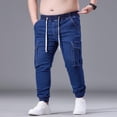 thumbnail image 5 of Tqyyweavej Men's Relaxed Fit Jeans Oversized Stretch Drawstring Skinny Cargo Denim Pants Elastic Bottom Casual Everyday Jeans with Pockets, 5 of 10
