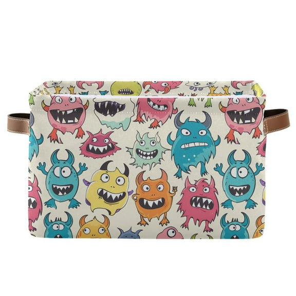 Storage Bins with Handle Fabric Organizer Basket Foldable Box 1 Pack Cartoon Lovely Monsters 14.2x10.2x8.3