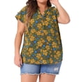 thumbnail image 1 of Blusas de manga corta en capas con cuello en V retro de Agnes Orinda para mujeres de tallas grandes, ideales para el Día de la Madre, color verde ejército 4X, 1 of 6