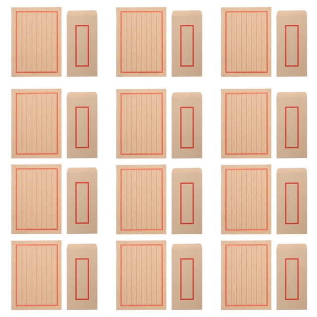 FENGGUIQU 44 Pcs Enveloppes Auto-Adhésives Rétro Format Business avec Papier Kraft Style Chinois Kaki