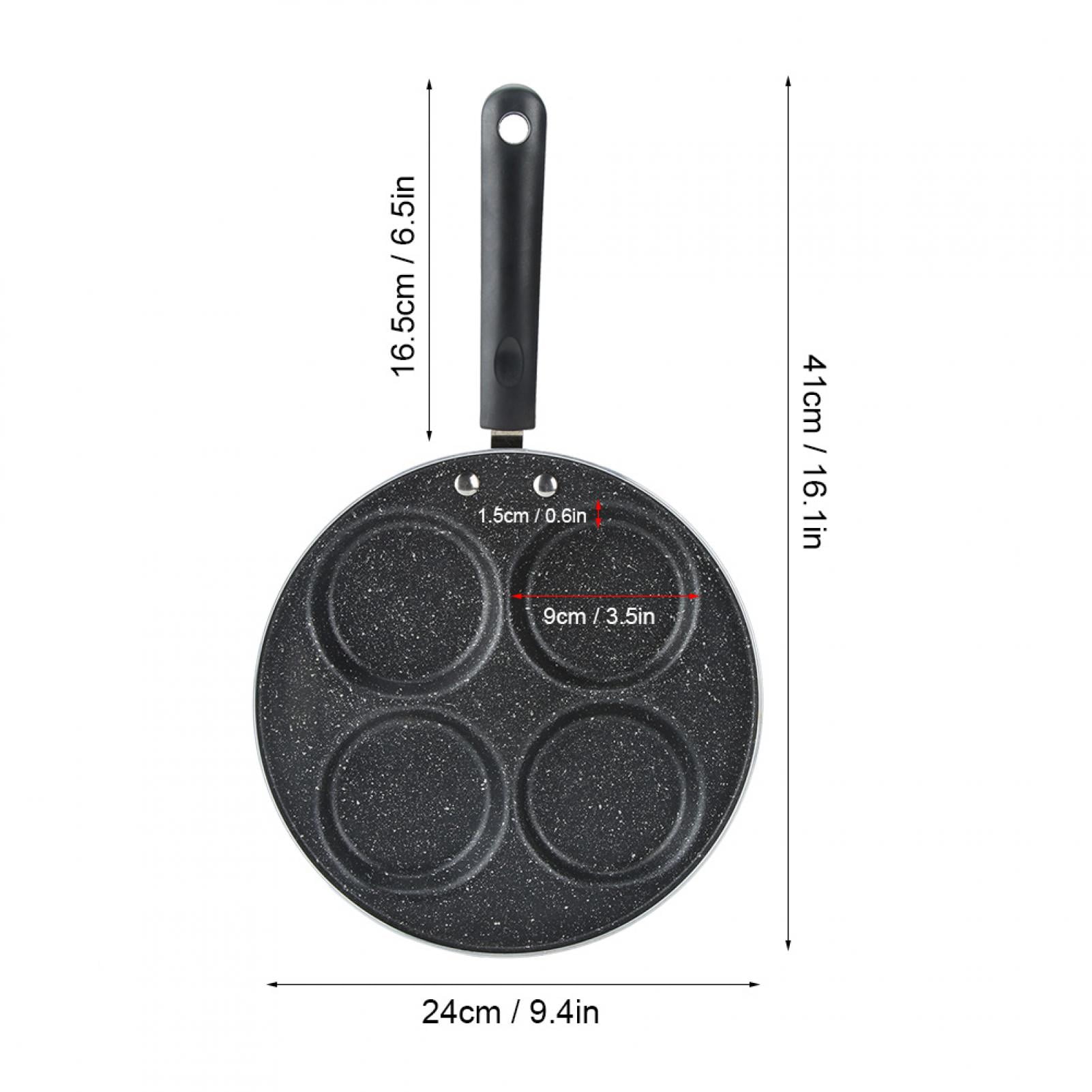 BOKYAN 9.5-Inch / 24 cm Black Nonstick Aluminum 4-Hole Frying Pan for Fried Eggs Pancakes & Burgers, Easy Clean Skillet with Heat Resistant Plastic Handle, Gas & Ceramic Stove Compatible Cooking Tool