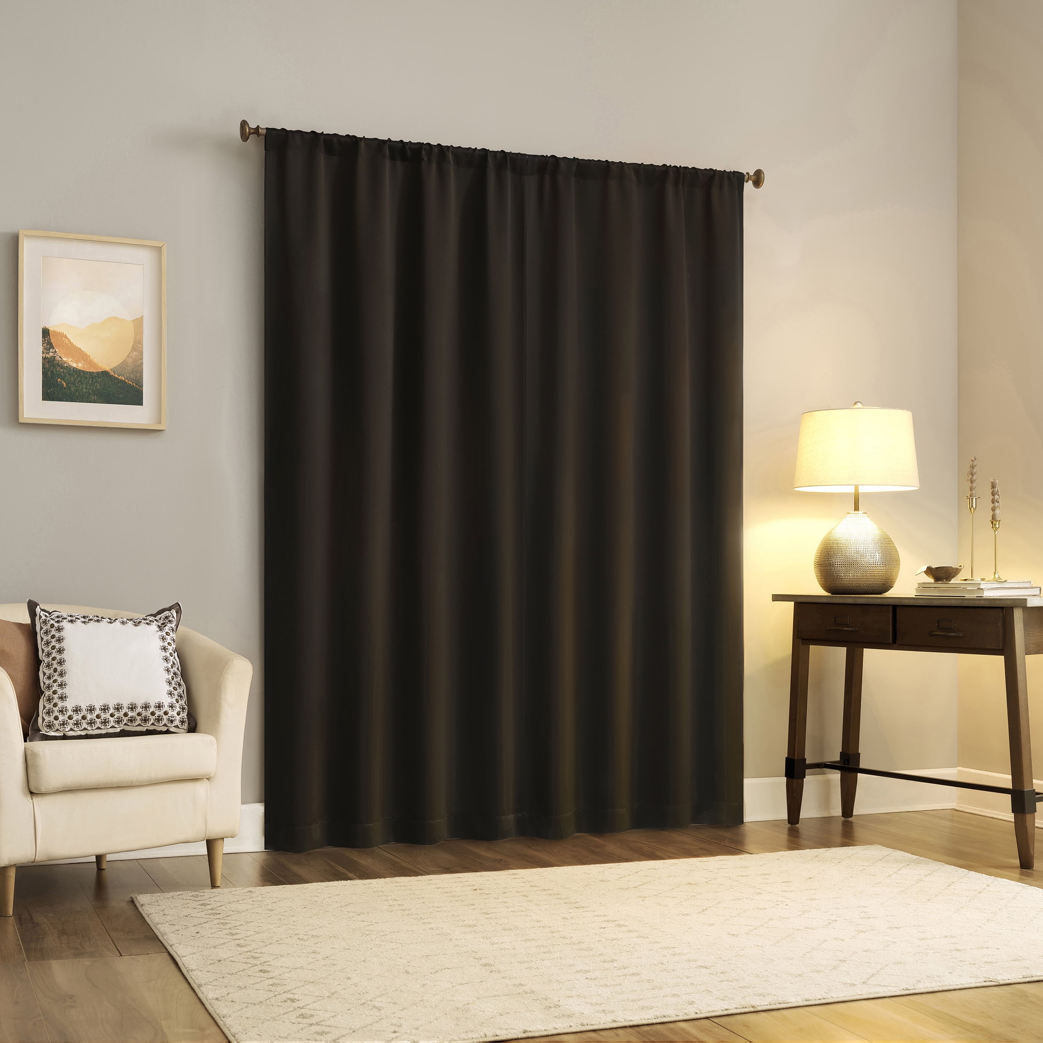 Sun Zero Laredo 2-pack 100% Blackout Rod Pocket Curtain Panel Pair, 37"x63", Black