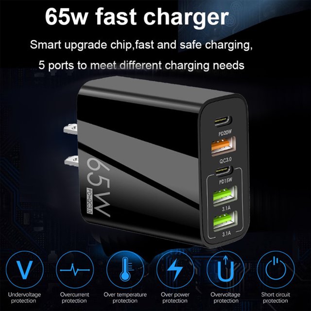 Maoww 65W PD Charger USB Smartphone Charging Adapter with Type-C PD+3USB Cell Phone Chargers & Power Adapters TYPE1