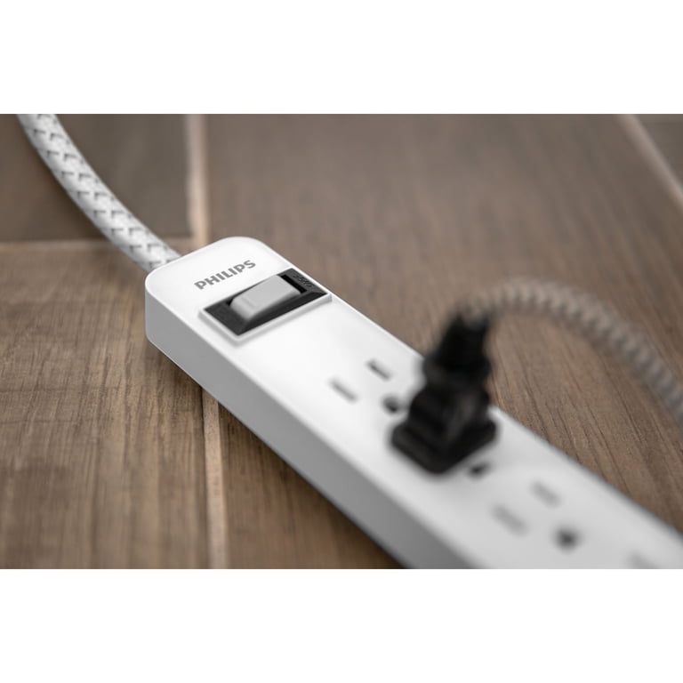 6-Outlet Surge Protector Power Strip with Braided Cord, White photo 6