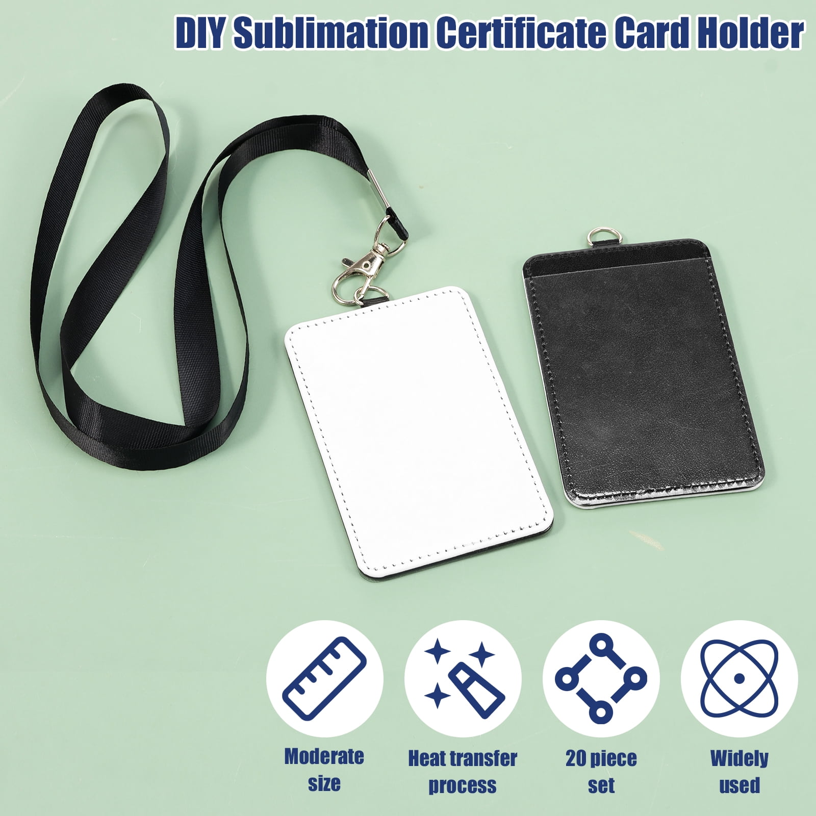 20 Pack Sublimation Blank PU Leather ID Badge Holder with Lanyard – Heat Transfer Vertical ID Card Holder for Office, Employee & Student