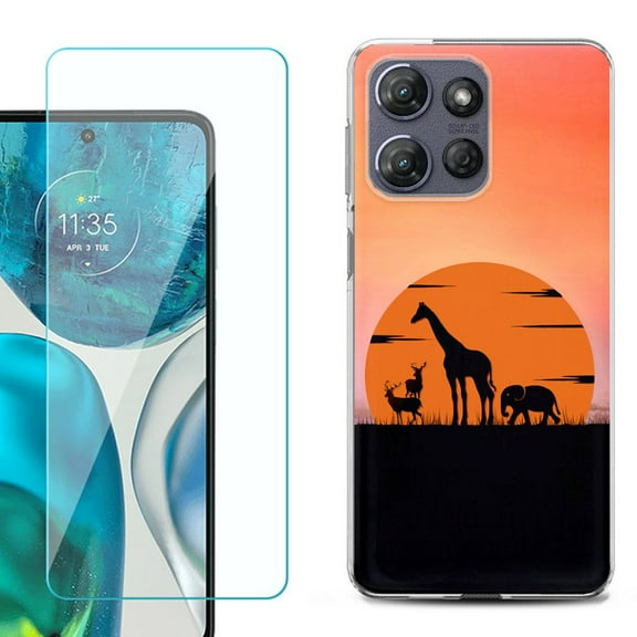 For Motorola Moto G Stylus 5G 2025 Phone Case Cover with Tempered Glass Screen Protector, by OneToughShield - Sunset Safari