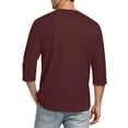 thumbnail image 2 of Trgacdwlo 3/4 Sleeve Shirts for Men Crew Neck Mens Shirts Casual Summer Fall Big and Tall Solid Solor Cotton Shirts Men Wine S, 2 of 7