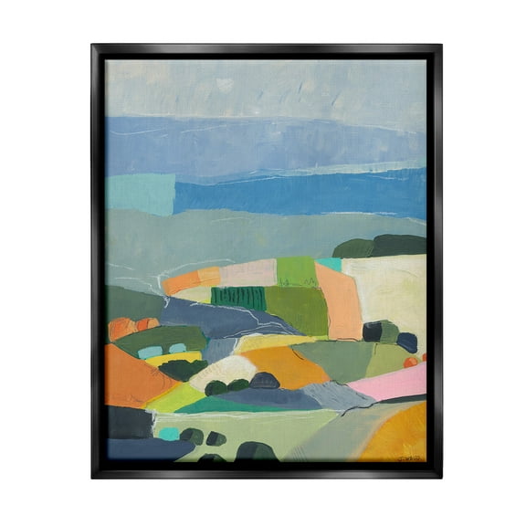 Stupell Industries Farmland Shapes Abstraction Landscape Painting Black Floater Framed Canvas Art Print Wall Art, 17 x 21