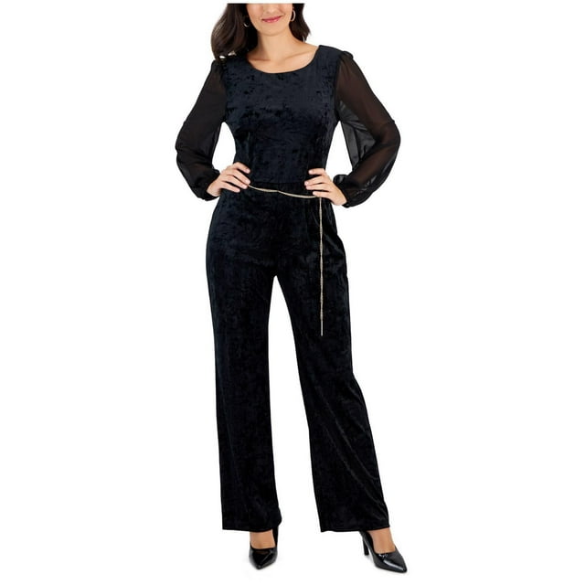 Connected Apparel Combinaison à Plis Pincés avec Ceinture à Chaîne pour Femmes, Noir, 10
