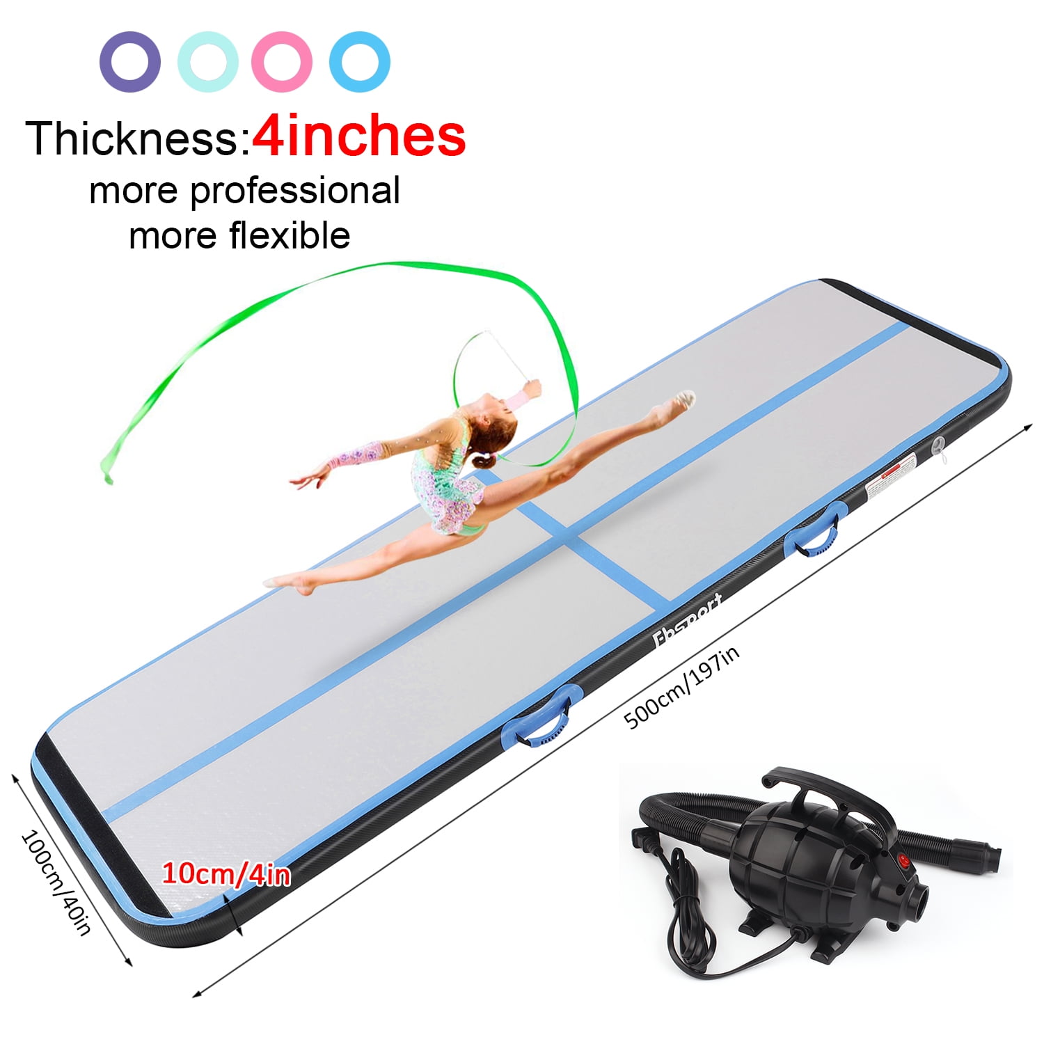 FBSPORT 5m*1m*0.1m Blue Air Track Brushed Tumbling mat Inflatable