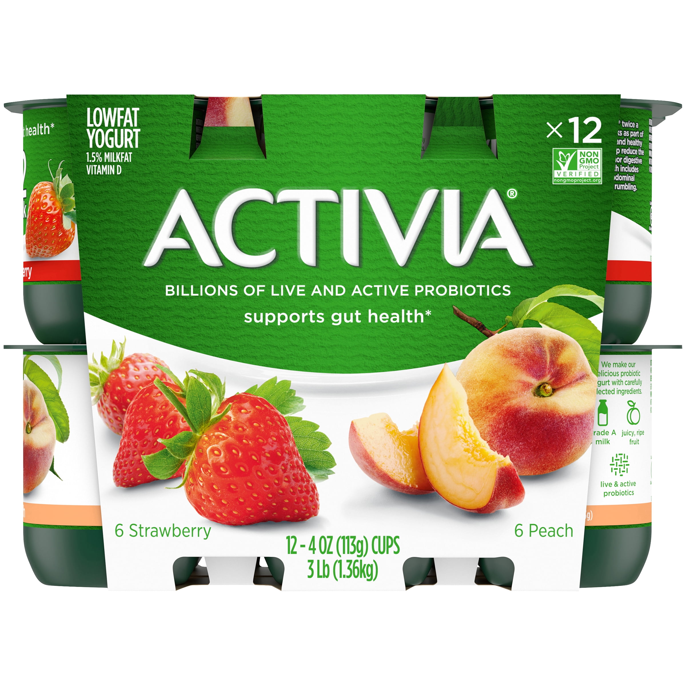 Activia Probiotic Peach & Strawberry Variety Pack Yogurt, 4 Oz. Cups