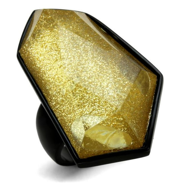 Alamode VL117-9 Femmes IP Noir Bague en Acier Inoxydable avec Synthétique en Citrine Jaune - Taille 9