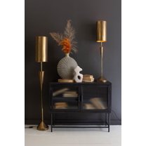 ANTIQUE GOLD FLOOR LAMP WITH METAL BARREL SHADE