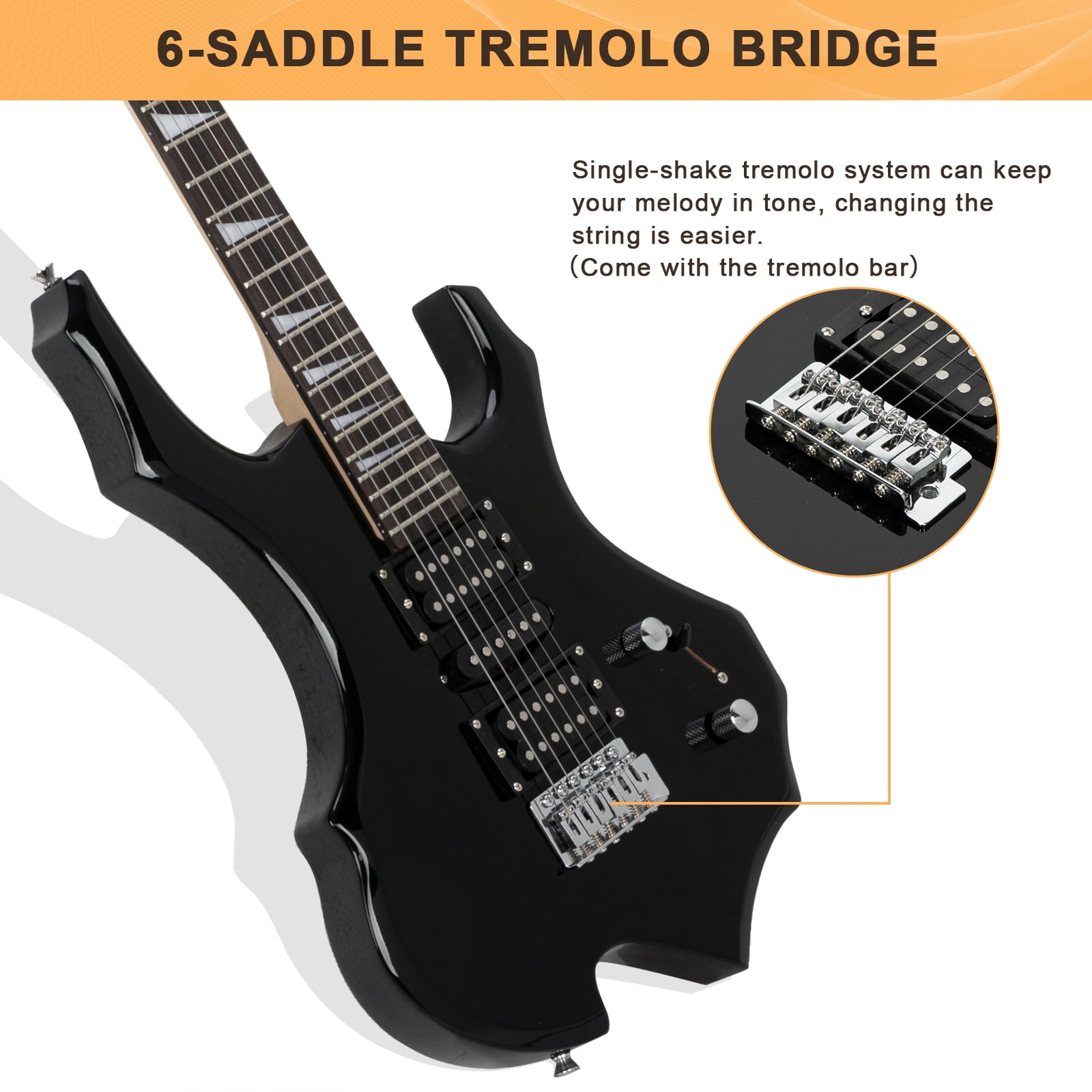GLARRY Electric Guitar with Bag Beginner Burning Fire Style Black