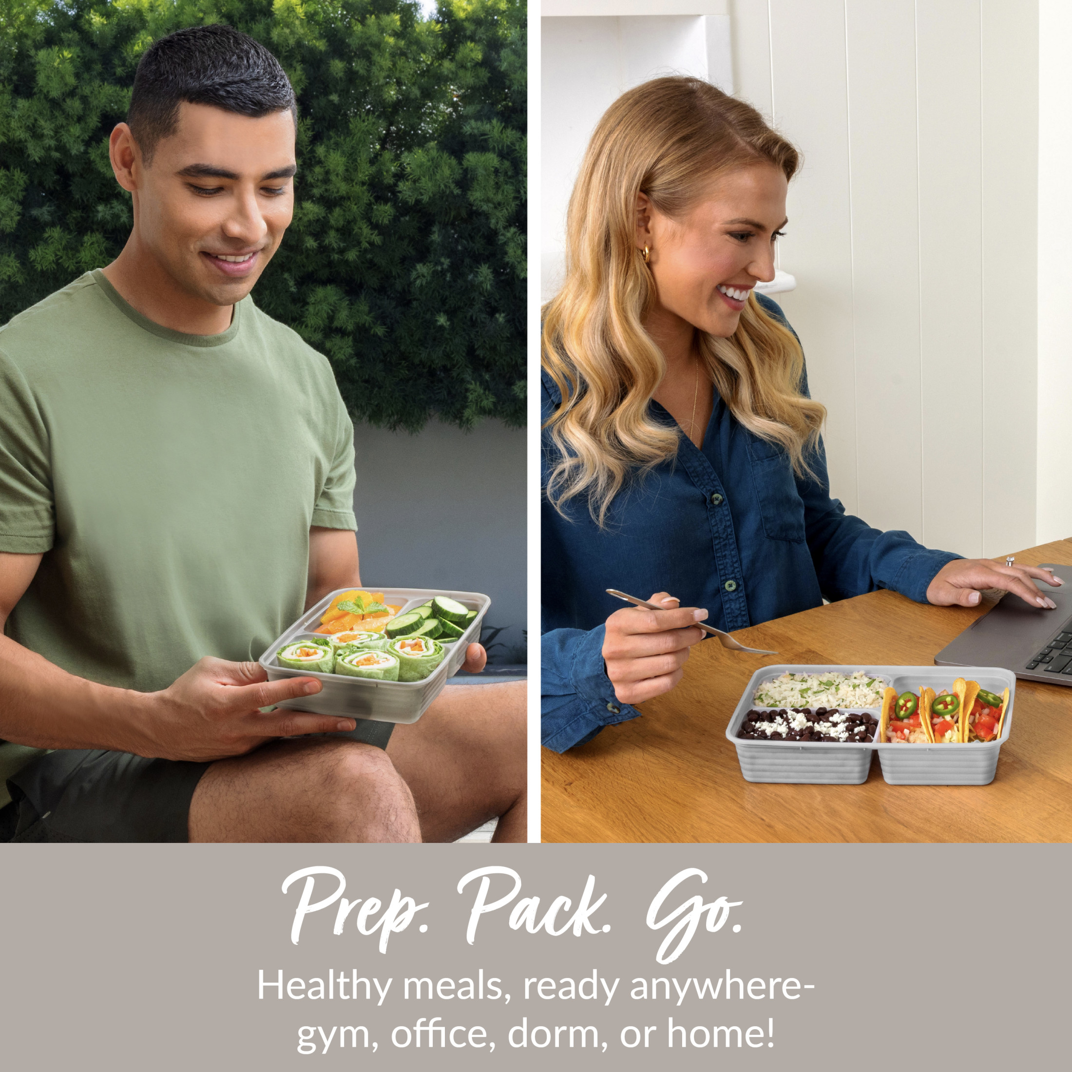 Bentgo Prep - 20-Piece 3-Compartment Reusable Meal Prep Containers with Lids, PFAS & BPA Free Materials, Durable, Microwave, Freezer, & Dishwasher Safe To Go Food Storage (Stone Gray)