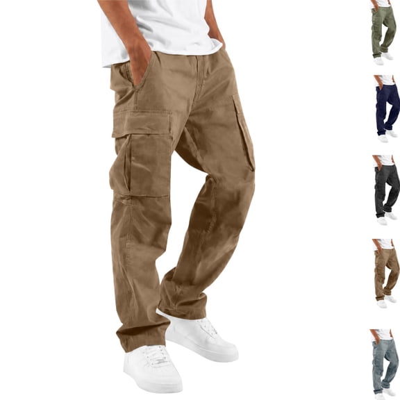 Urbanix Men's Cargo Pants Fashion Straight Fit Pant Spring Fall Casual Loose Fit Outdoor Hiking Work Pants with Multi Pockets