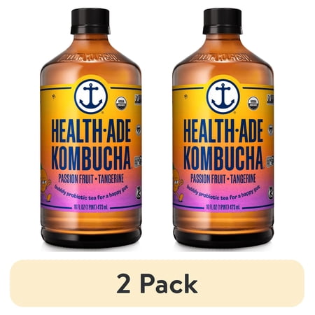 (2 pack) Health-Ade Passion Fruit-Tangerine Kombucha Tea, 16 fl oz