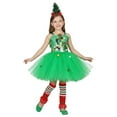 thumbnail image 2 of Cuzibr Girls Fall Dress Green Tutu Party Gown Spaghetti Strap Sleeveless Christmas Tree Sequins Pattern Tulle Dress With Socks Headband Outfits Holiday Party Dress,Green,12 Months, 2 of 9