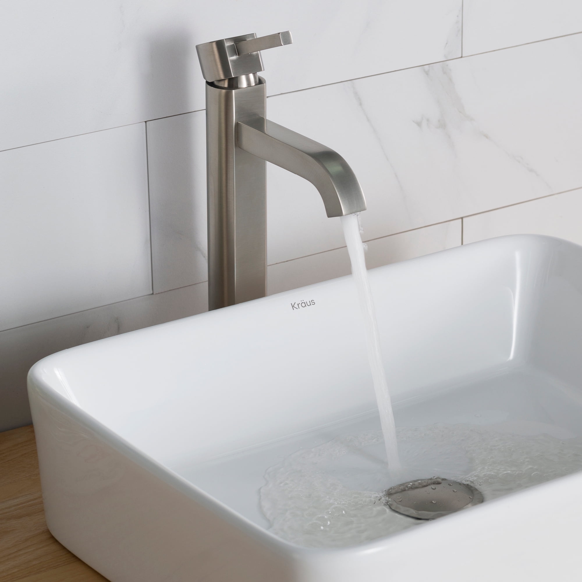 KRAUS Ramus Tall Vessel Bathroom Faucet, Satin Nickel Finish