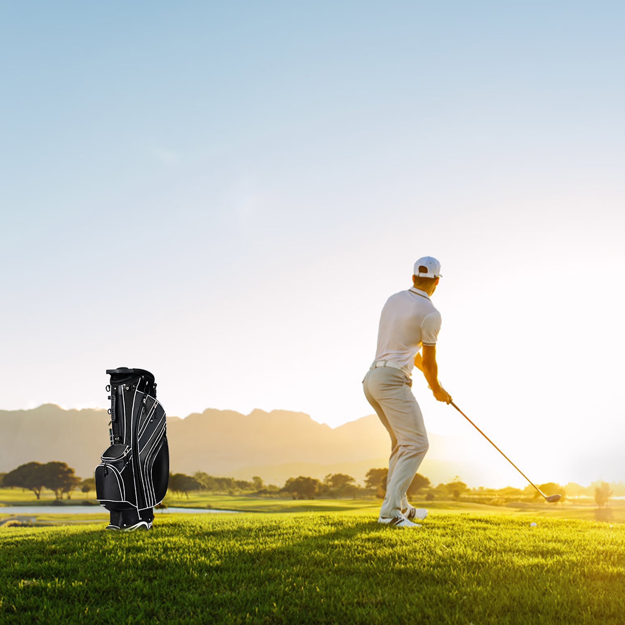 Costway Golf Stand Cart Bag Club w/6 Way Divider Carry Organizer Pockets Storage Black