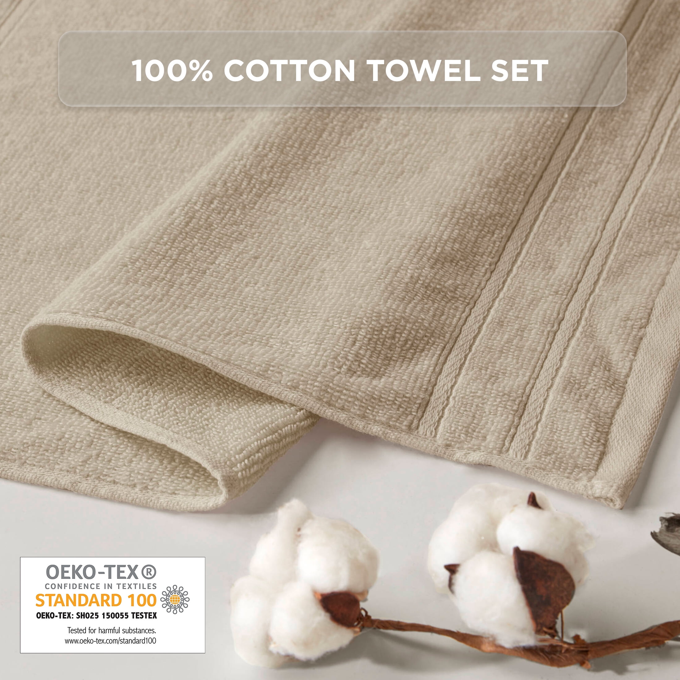 Regency Heights 4-Piece Quick Dry Cotton Bath Towels, Soft & Ultra Absorbent, Beige, Oversized Towel Set