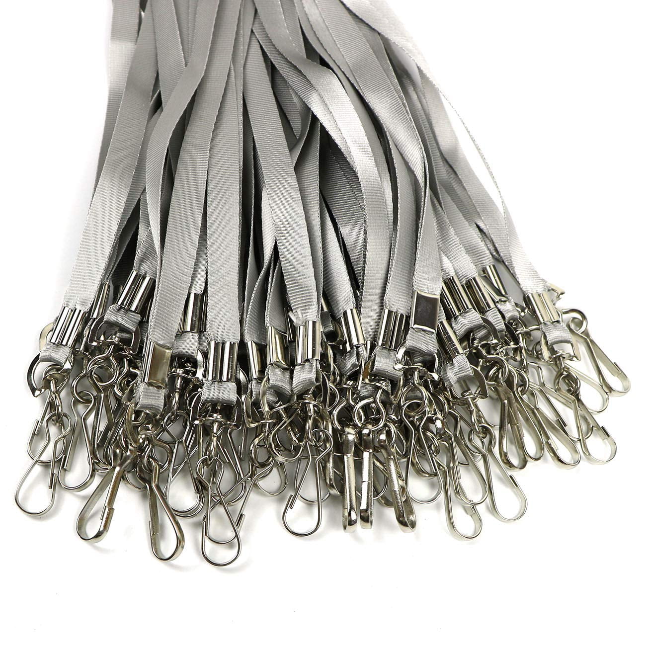 Gray Lanyard Bulk Lanyards For Id Badges Flat With Badge Clip Swivel Hook 50 Pack