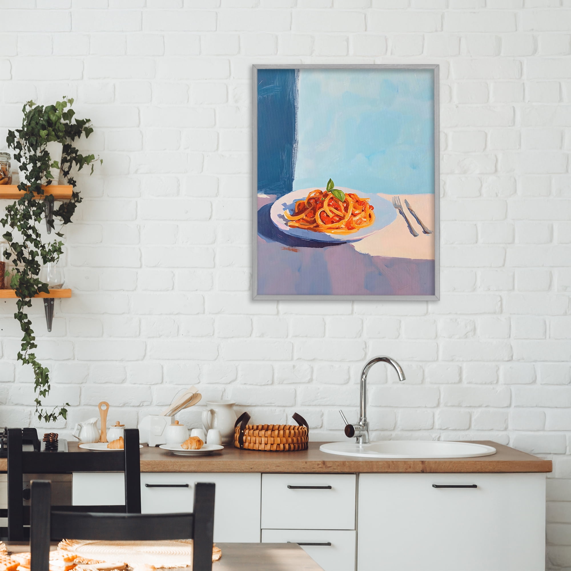 Stupell Industries Italian Spaghetti on Plate Gray Framed Giclee Art, design by The Prints Vibe