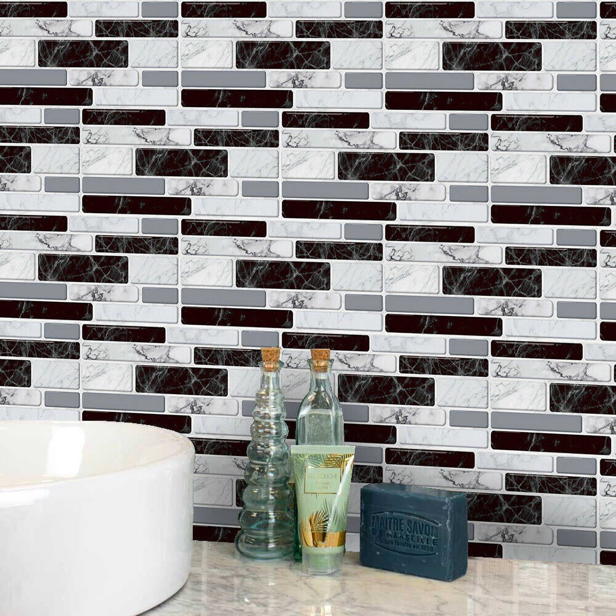 Amerteer 27Pcs 3D Stone Brick Self Adhesive Tile Sticke, 7.87"x3.94" Peel and Stick Backsplash Tile for Kitchen, Marble Grey