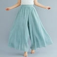thumbnail image 2 of Alitao Maxi Skirt Linen Pants Women Cotton Linen Fashion Double Layer Elastic Waist Pants Culottes Material Comfortable Pants A Line Skirt Flowy Skirt Mint Green A, 2 of 2