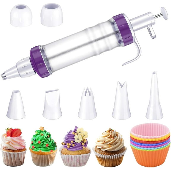 ABPETE Dessert Decorating Syringe Set, Icing Piping Kit with 5 Piping Icing Nozzles Cake Decorating Tools Frosting Piping Kit Cupcake Decorating Kit Icing Gun