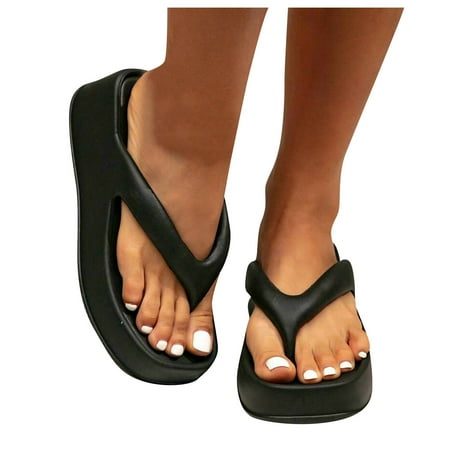 OJSFQUFP Womens Comfort Sandals Bathroom Slippers for Women Light Weight Solid Color Slippers Soft Sole Outdoor Beach Shoes Cozy Gifts Black 40