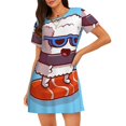 thumbnail image 1 of Fotbe Sushi Salmon Surfing Bata de Dormir para Mujer con Estampado, Camisón de Algodón de Manga Corta, Ropa de Dormir Casual, 1 of 6