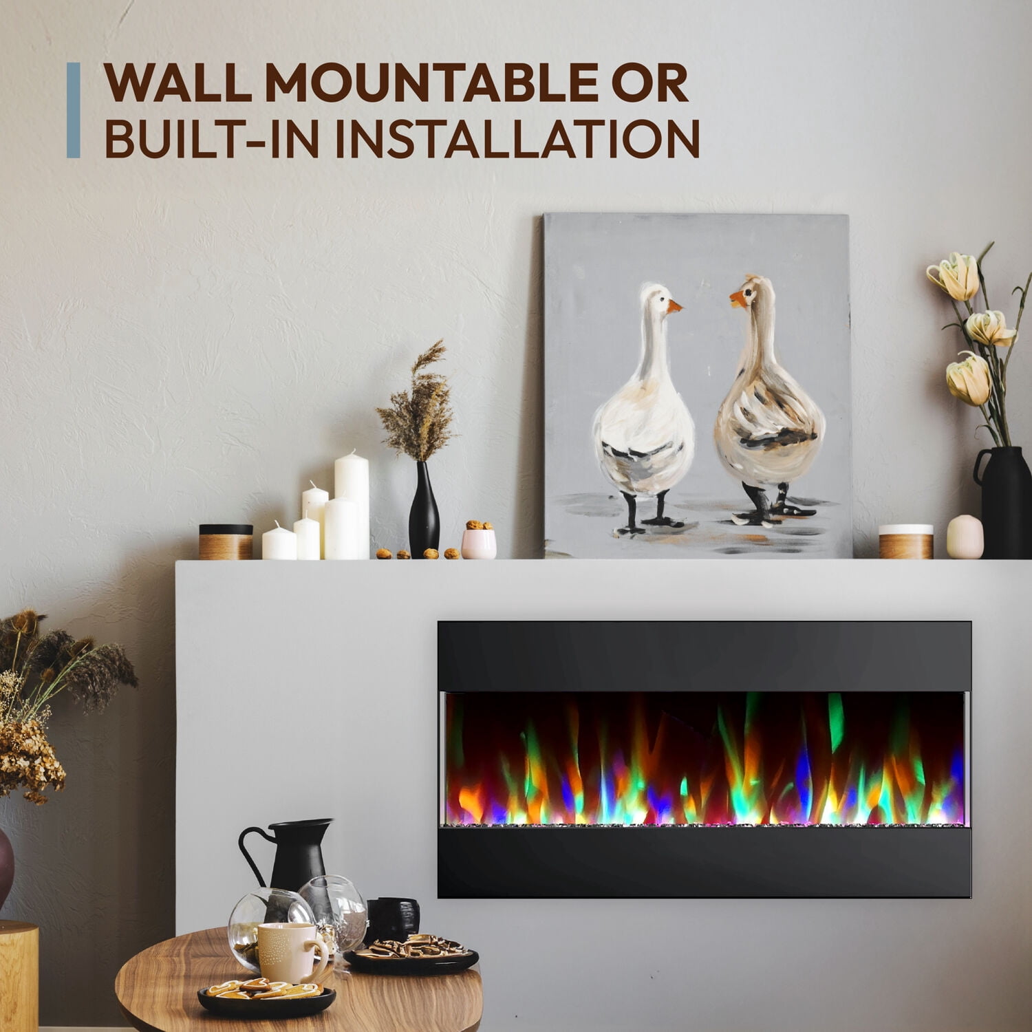 Cambridge 42-in. Black Indoor Wall Mount Electric Fireplace with Crystal Rock Display