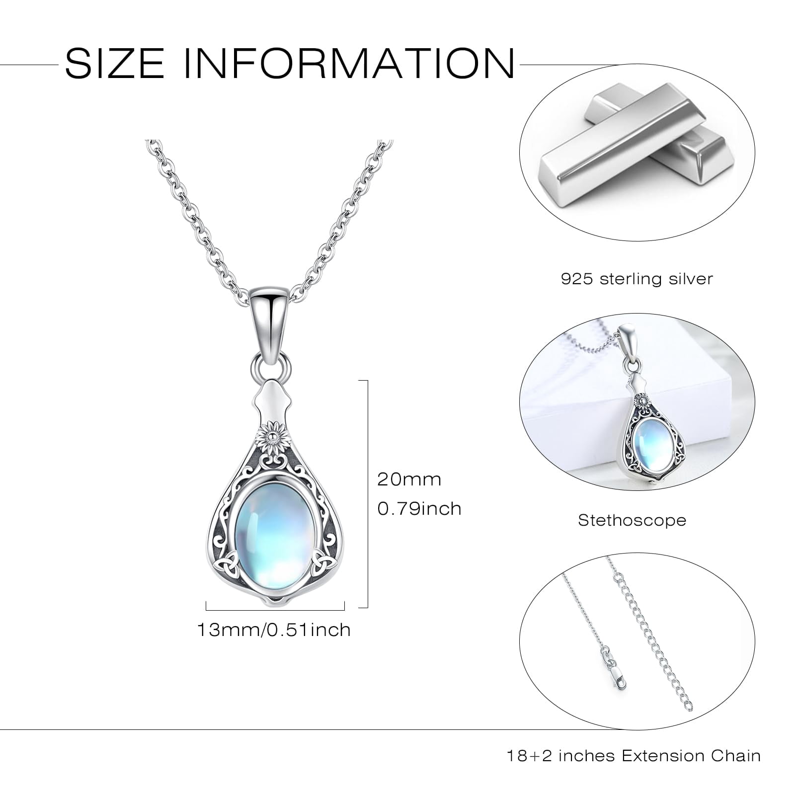 Moonstone Urn Necklace for Ashes for Women Sterling Silver Celtic Knot Keepsake Cremation Necklace Jewelry Gifts for Women Wife Mother