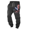 thumbnail image 3 of Men's Spring and Fall Sports Fitness Solid Color Trousers, Loose Running Casual Large Size Flag Print Sweatpants Cotton for Athletic Wear,Black,2XL, 3 of 6