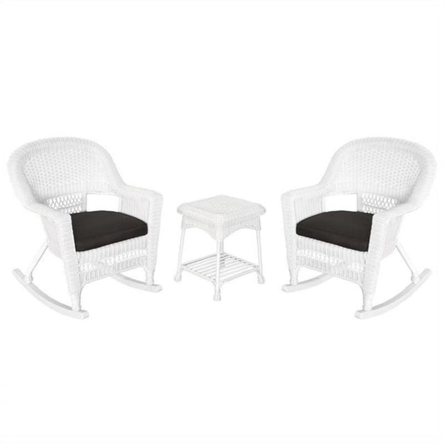 Afuera Living 3pc Rocker Wicker Chair Set in White with Black Cushion