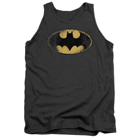 Batman Destroyed Logo Adult Tank Top Charcoal