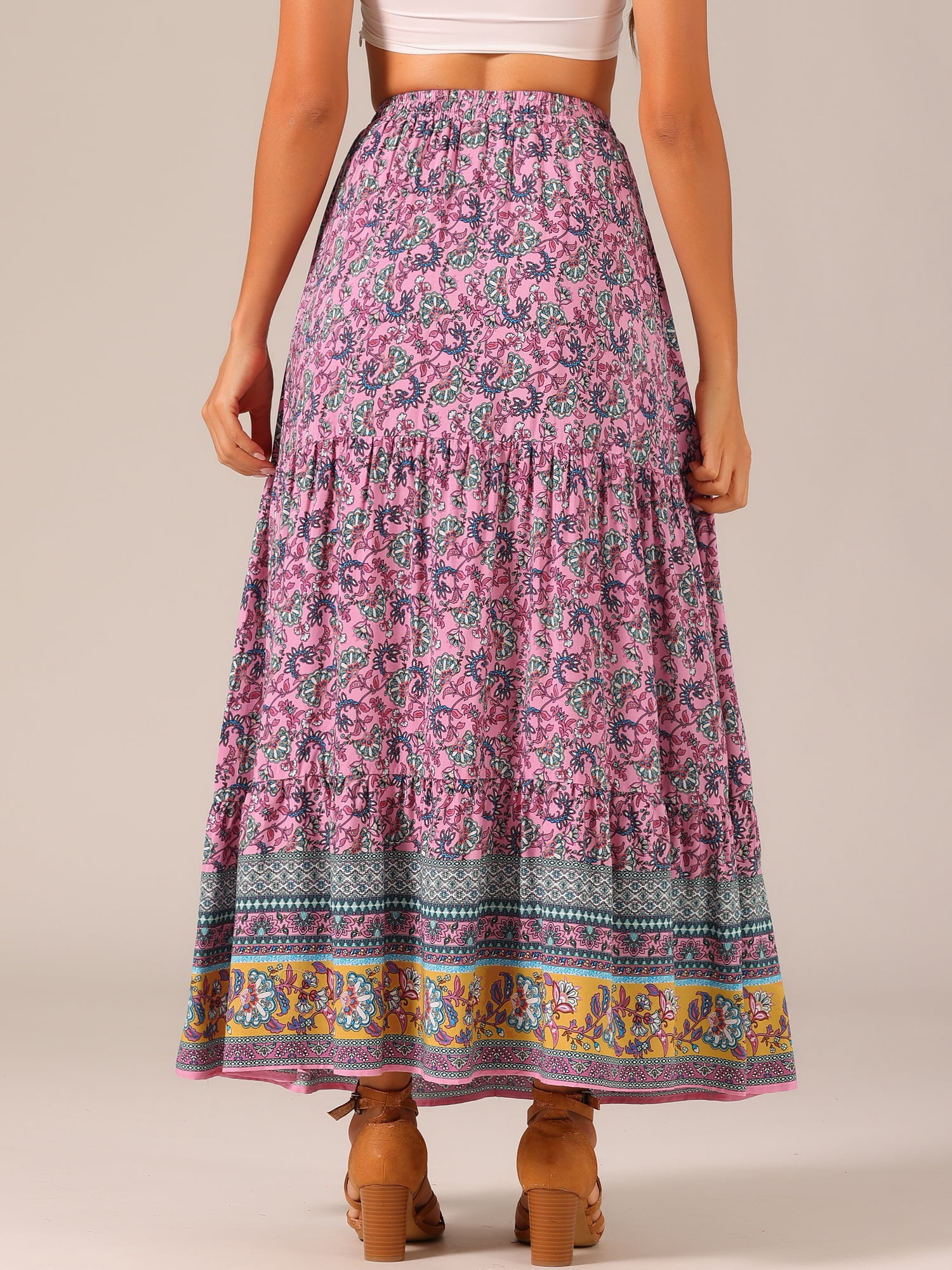 DARING DIVA Women's Boho Flare Floral Skirt XL Pink