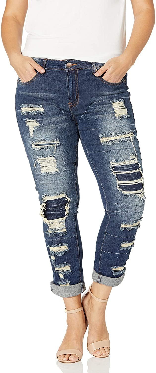 VIP Jeans Juniors plus ripped repaired distressed blue skinny 