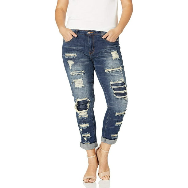 V.I.P.JEANS Women's Size Juniors Ripped Distressed Repaired Skinny Jeans,  Dark Wash, 18 Plus - Walmart.com