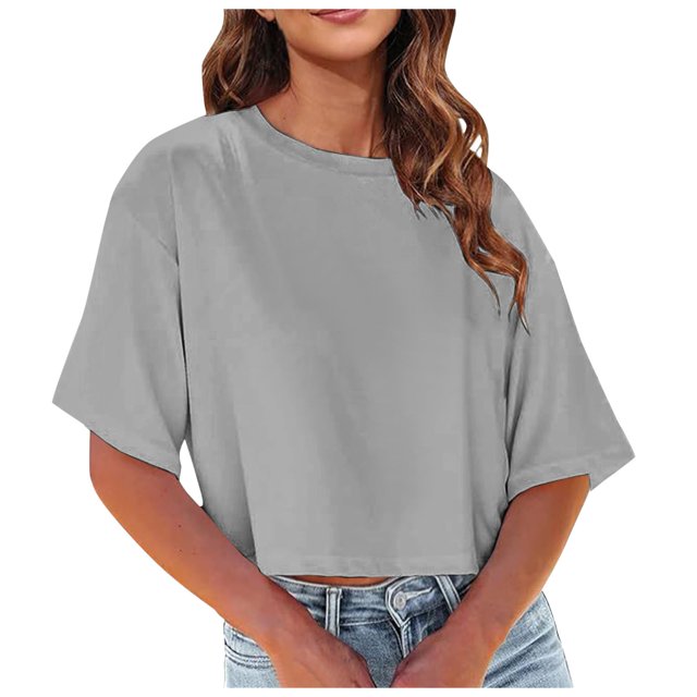T-Shirts à Col Rond pour Femmes à Manches Courtes Raccourcies - Coupe Ample aux Épaules, Mélange de Coton Doux, Polyvalents pour le Quotidien, Plusieurs Tailles