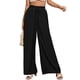 thumbnail image 1 of Pantalones de mujer Pierna ancha Cordón Cintura alta Color puro Transpirable Pantalones largos sueltos Negro S, 1 of 5