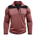 thumbnail image 3 of UVEASISHA Chandail Décontracté à Col Golf Manches Longues pour Hommes, Léger, Ajusté, Automne 2025, Mode Color Block, Soldes de Noël, Vin P, 3 of 9