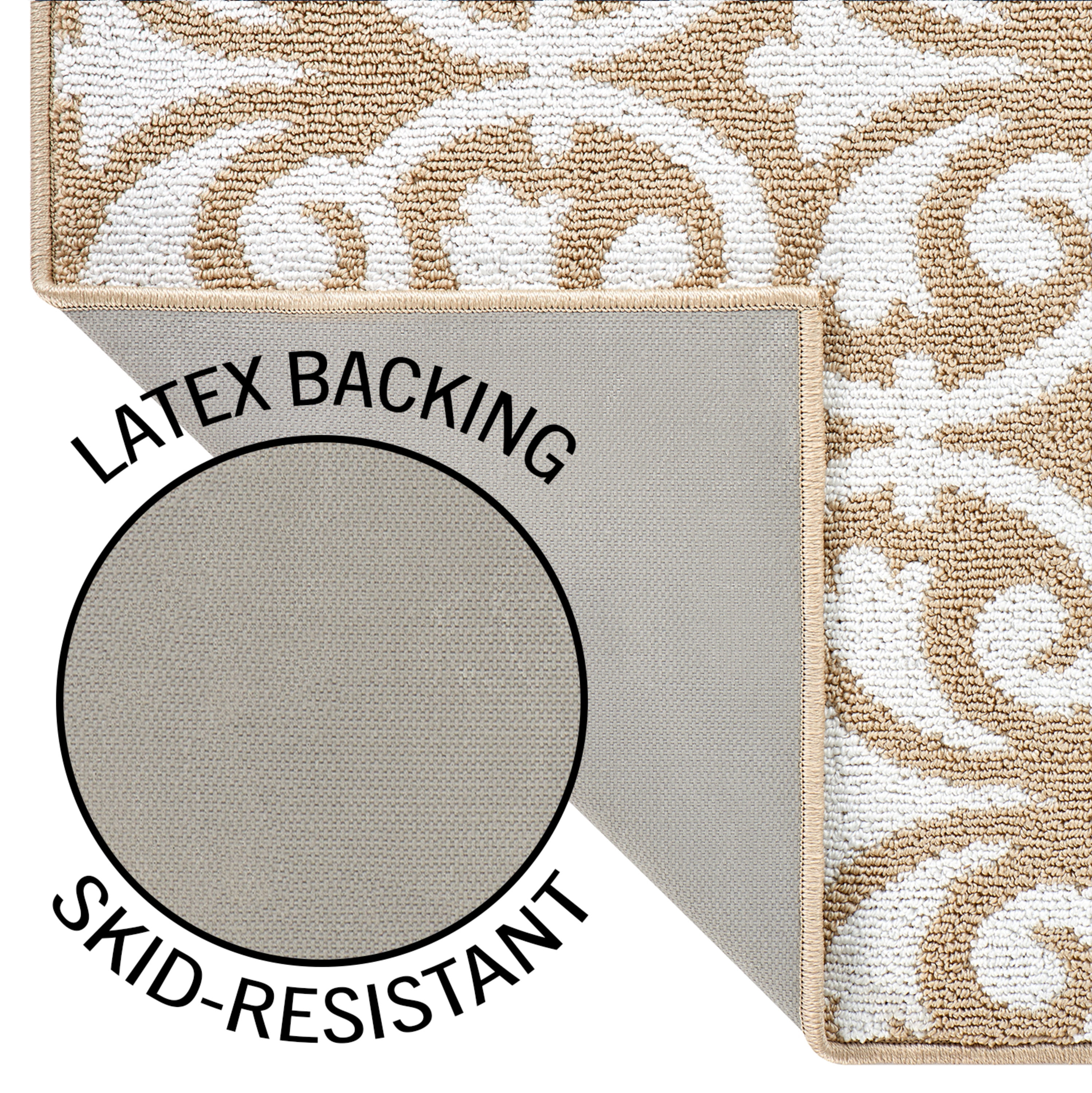 Washable Non-Slip Accent Rug, Floral Scroll, Beige and White, 26" x 45"