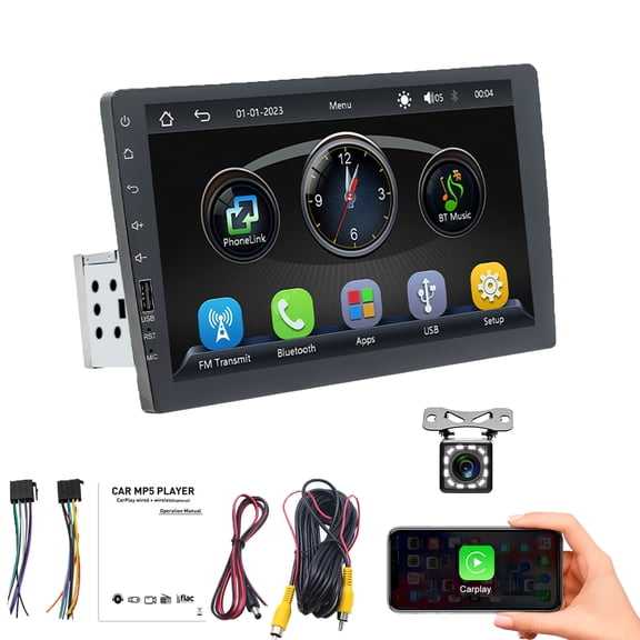 Gsuatey Universal Car Stereo Radio with Wireless Carplay, 9 Inch Single DIN Bluetooth Car MP5 Player with Mirror Link Automobile MP5 Player with 8 Lamp Camera