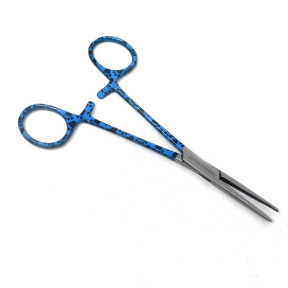 Dog Cat Ear Cleaning Forceps 5.5" Pet Hair Puller Stainless Steel Clamp Tweezers, Straight Serrated Jaws, Black Multi Paws Handle