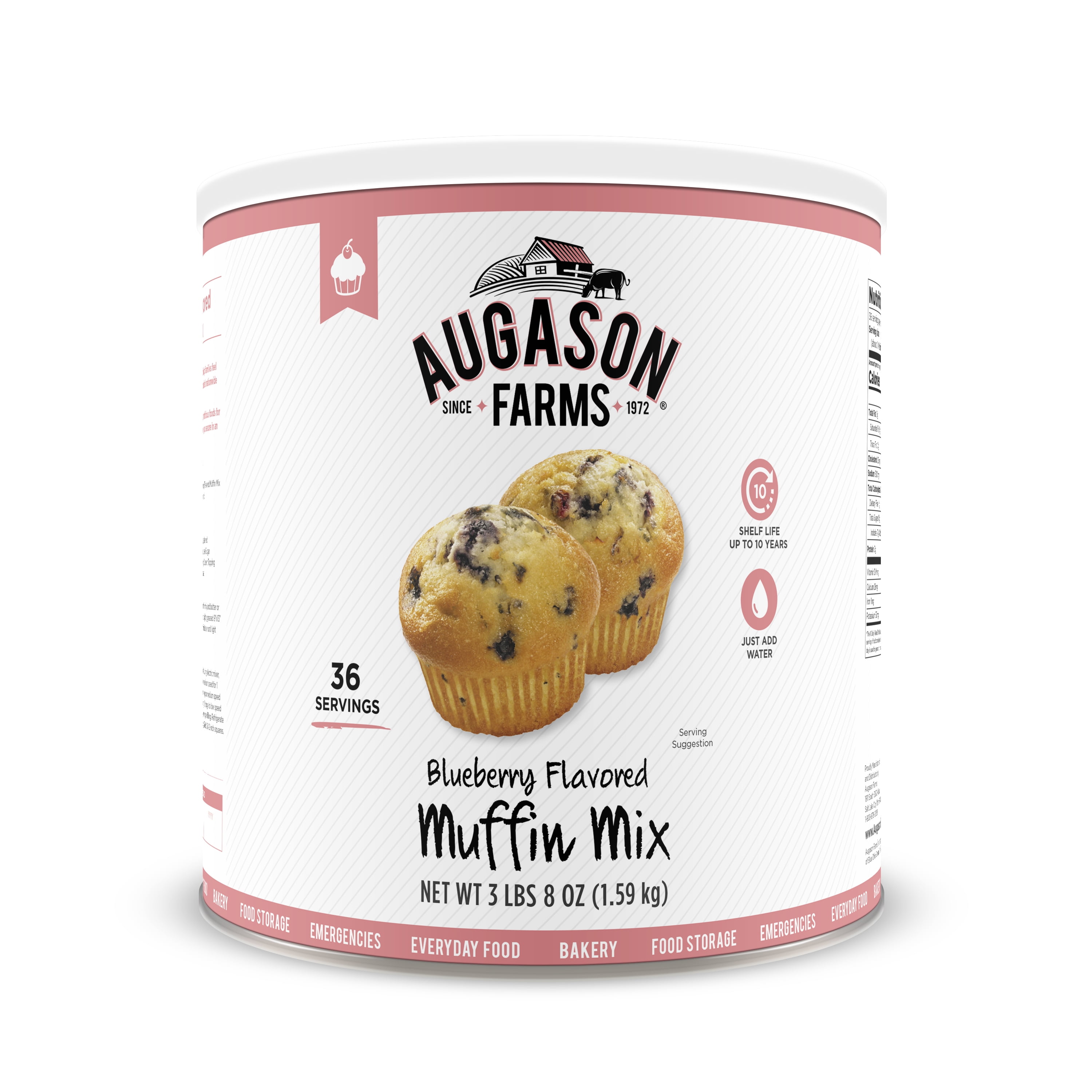 The Augason Farms Blueberry Muffin Mix 3 lbs 8 oz No. 10 Can is simple to m...