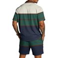 thumbnail image 4 of Hearthz Men's Summer 2 Piece Outfits Striped Print Short Sleeve Button Down Shirt and Beach Shorts Set Summer Tracksuits Set with Pockets, 4 of 6