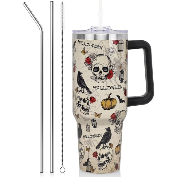 Halloween Tumbler 40 Oz - Gothic Insulated Stainless Steel Cup with Handle & Straw, Halloween Gothic Gift for Women, Teens & Adults